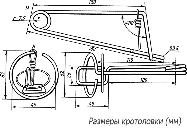 La photo montre les dimensions du piège à fil, qui, si vous le souhaitez, peuvent être réalisées indépendamment.