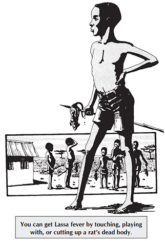 Une affiche mettant en garde les enfants contre le jeu avec des rats morts.